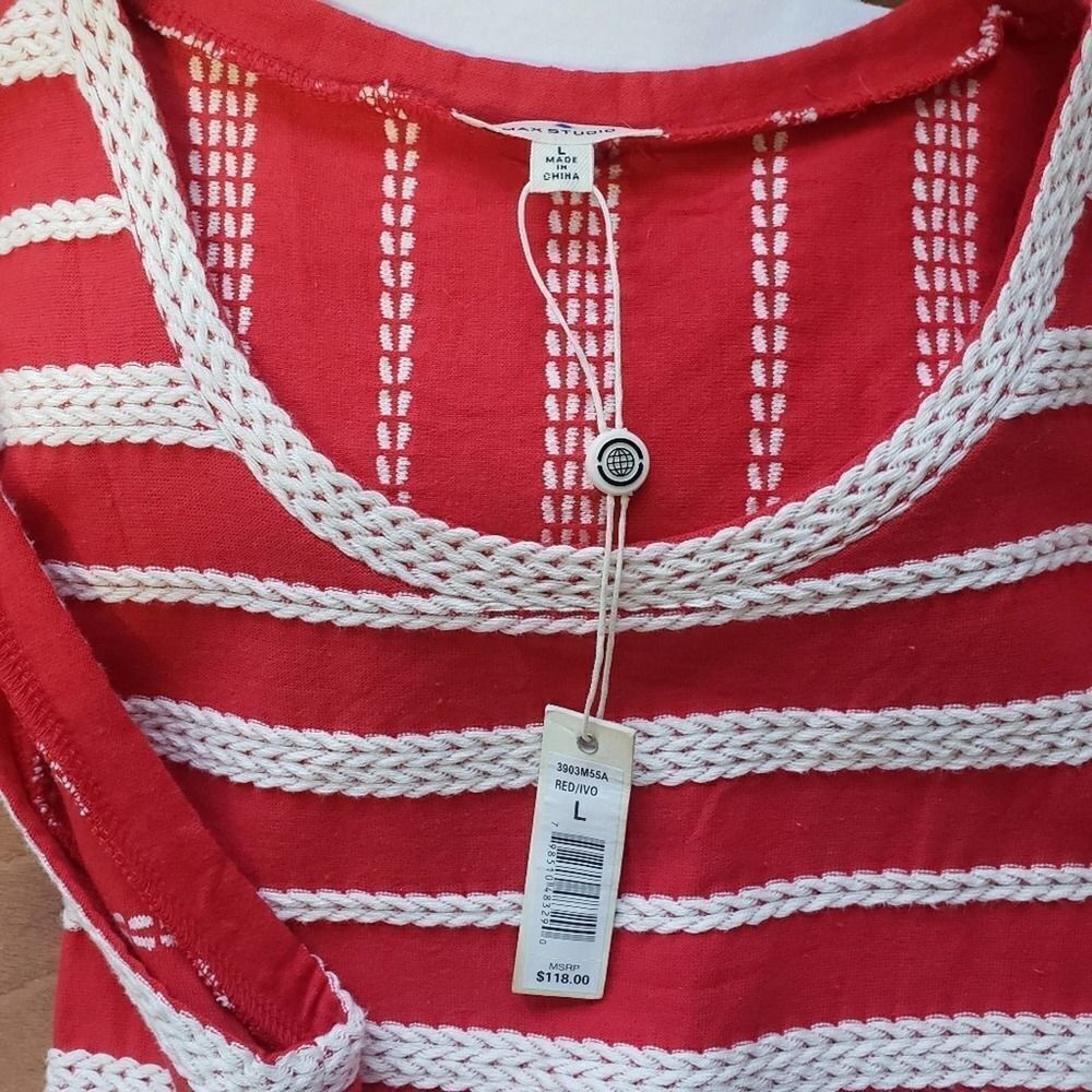 Max Studio sheath dress L Red White Stripe Nwt - Picture 2 of 4